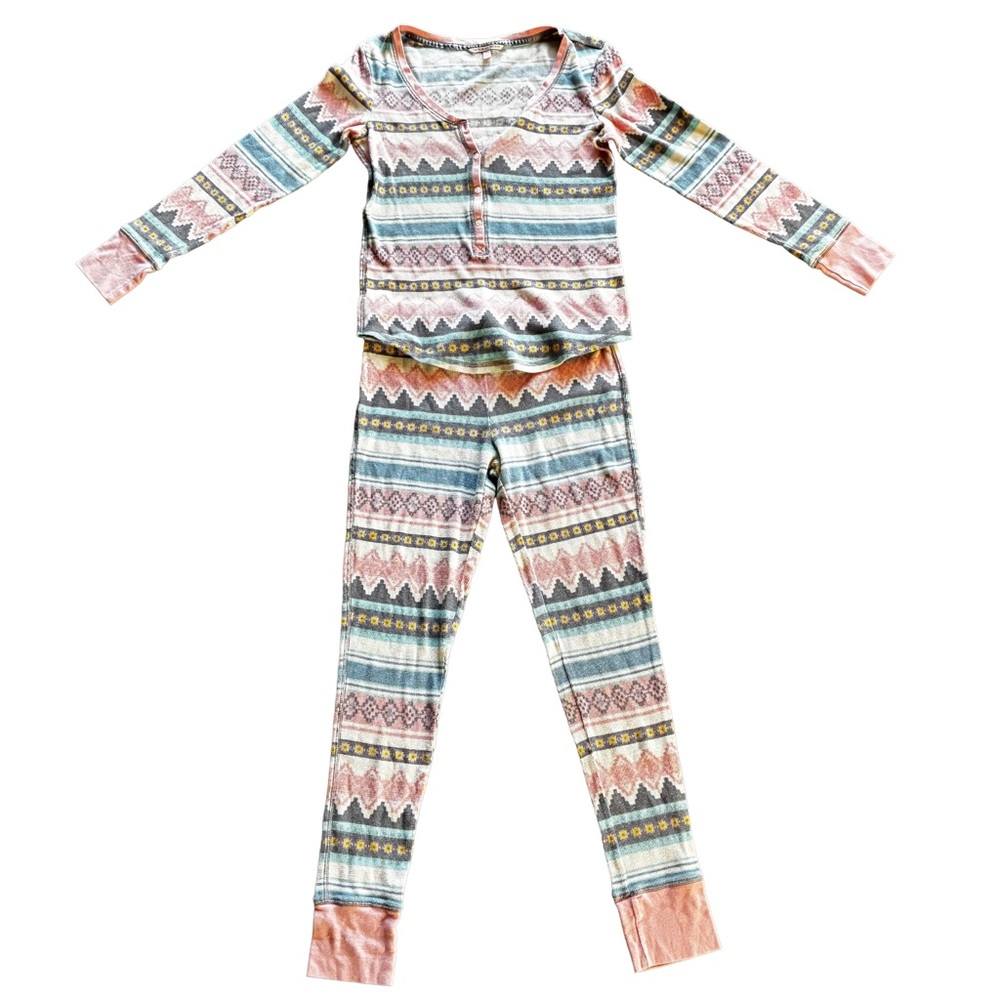 Victoria’s Secret Thermal Pajamas Aztec Stripe Waffle Knit Small